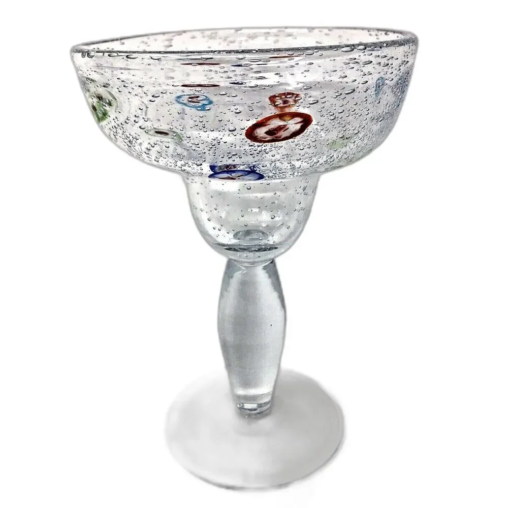 Margarita Hand Blown Glasses Vintage Millefiori Bullicante Barware Set of 2